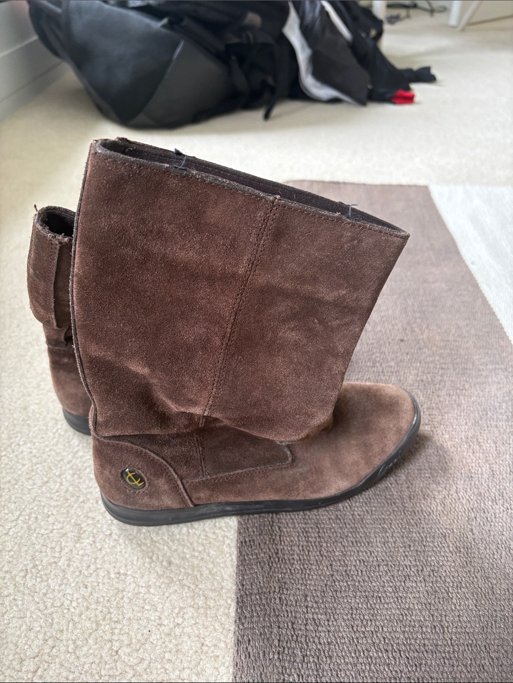 Coach Brown Suede Mid-Calf Boots with Gold Logo
